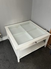 IKEA Liatorp White Coffee Table with Glass Top And Storage Draw