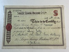1924 Singer Sewing Machine Co. Ltd ownership certificate – Style 15K21