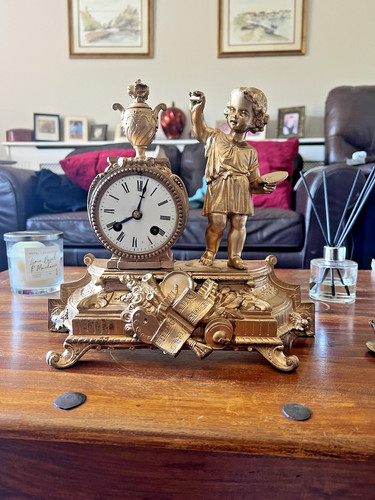 Antique french figural mantle - french,