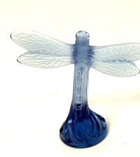 Signed Lalique France Blue Crystal Dragonfly Figurine 3.5H