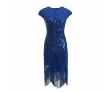 UK 1920s Sequin Fringed Cocktail Party Great Gatsby Costume Flapper Dress