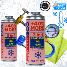 R134a FreezeEco 2x 3-in-1 replacement R134a A/C refrigerant + tube + cloth