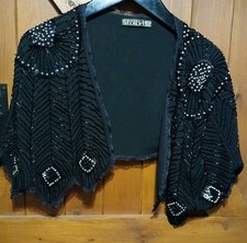 Biba Vintage Vibes Art Deco Black Sequin Diamante Bolero Evening  Cape Shawl