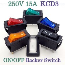 Rectangle Rocker Switch 13.5x30mm 250V 15A KCD3 with Light  Waterproof Cover UK