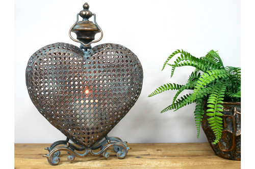New heart metal lantern candle - metal,