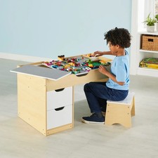 Build 'n' Store Wooden Building Table & Stool Compatible Desk Storage Set