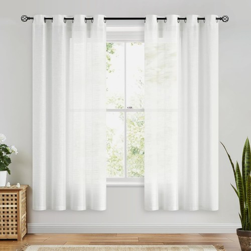 Linen look sheer curtains - linen,