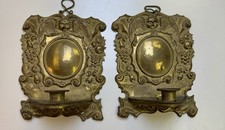 Primitive Baroque Hand Hammered Brass Repousse Italian Cherub candle Sconces