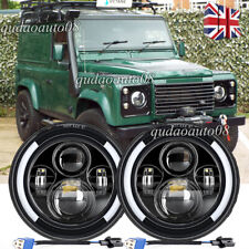  Pair 7" Halo DRL LED Headlights Land Rover Defender 90 110 RHD + LHD E MARKED