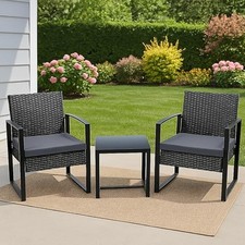 Brooklyn 2 Seater Rattan Garden Furniture Set – Outdoor Patio Bistro Set Black