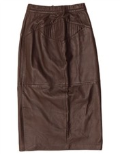 VINTAGE Womens High Waist Leather Skirt IT 42 Medium W25 Brown Leather DN06