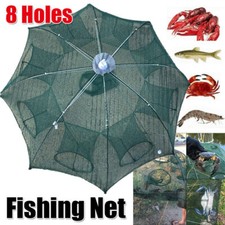 8 Holes Foldable Large Fishing Net Fish Crab Trap Minnow Crawfish Shrimp Cage UK