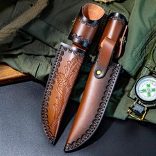 1X Carved PU Leather Belt Sheath Case Vertical Holster Universal for Blade Knife