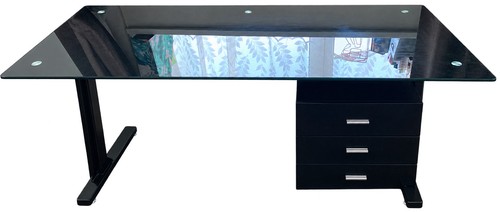 Black glass computer desk with - black,