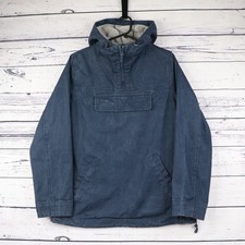 Mousqueton Smock Jacket Small Half Zip Hooded Sailcloth Canvas Fisherman Blue