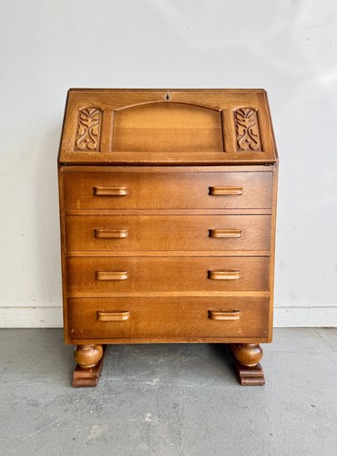 Vintage oak bureau desk with - vintage,