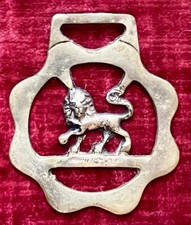 Vintage English Lion Passant Horse Brass Medallion Harness Bridle Tack