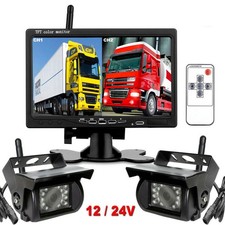 7" Monitor Wireless Dual Rear View Reverse Camera Kit for Truck Caravan 12V-24V