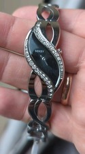 Ladies Sekonda Seksy Silver Black Bracelet Diamonte Watch, New Battery fitted