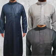 Mens Thobe Jubba Stand Collar Islamic Clothing Cotton Kaftan Robe Saudi Winter