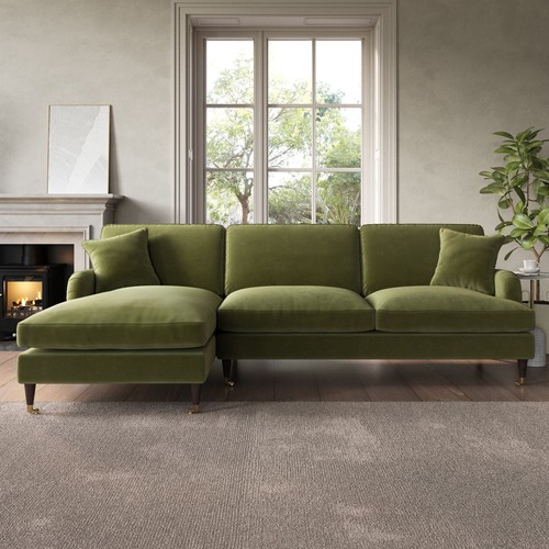 Green velvet shaped sofa - l,