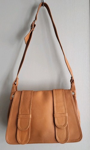 Tan genuine leather satchel - tan,