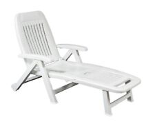 FOLDING RESIN PLASTIC SUN LOUNGER WITH WHEELS - COLOUR WHITE - BNIB