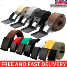 Men Women Unisex Cotton Canvas Fabric Webbing Black Buckle Belt Army