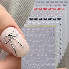 Nail Art Stickers Bows Self Adhesive Transfers Minimalist Colours Y2K, 1 Sheet