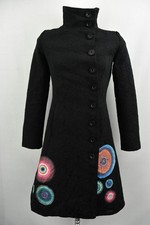 DESIGUAL Womens Coat Lined Long Sleeve Collared Buttoned Black Jacket size 36