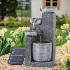 Solar Water Fountain Garden Feature Barrel Outdoor Patio Ornament Statue Wishing