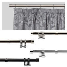 Extendable Curtain Poles with End Finials and Rings -1.2m-2.1m/1.6m-3m Full Stop
