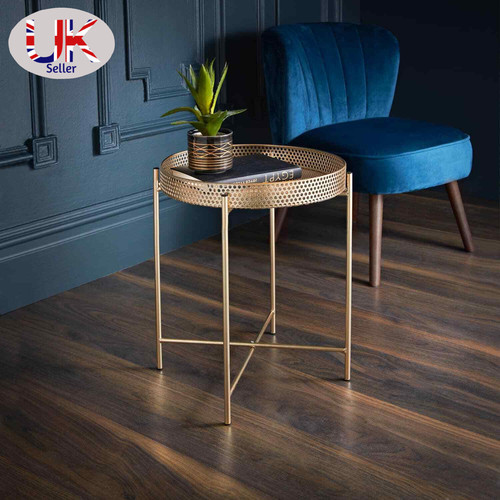 Gold metal side end tray - metal,