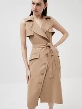 Karen Millen Camel Compact Stretch Sleeveless Military Tailored Midi Dress UK 14