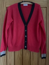 Brora 100% Cashmere Gauzy Knit Cardigan 12/14 coral pink / red v-neck