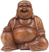 Large Laughing Wooden Buddha