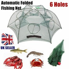 6 Holes Automatic Folded Fishing Net Shrimp Minnow Baits Cast Mesh Trap Tackle
