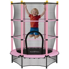 HOMCOM 4.6FT Kids Trampoline with Enclosure Net for Ages 3-10 Years, Pink