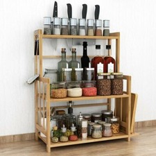 Large Wooden Spice Rack Kitchen Storage Cupboard 3 Tier Table Top Free Standing