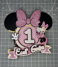 Personalised Disney Minnie Mouse Birthday Cake Topper Glitter Any Age Name
