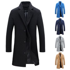 Mens Coat Winter Warm Trench Coats Outwear Overcoat Long Sleeve Button Up Jacket