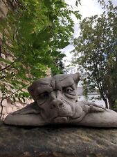 Gargoyle Dog head gate post finial XL heavy solid stone garden ornament w ring