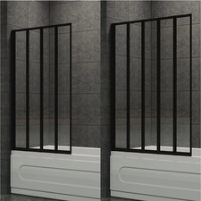 Folding Bath Shower Screen Panels Over Bathtub Matt Black Framed Foldable Screen