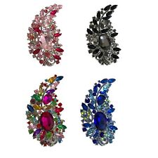 EXTRA LARGE 4.2" SILVER TONE MULTI-COLOURED DIAMANTE CRYSTAL TEARDROP BROOCH