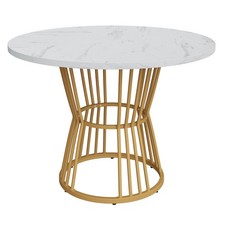 ROUND DINING TABLE 100 CM WHITE MARBLE EFFECT TOP KITCHEN TABLE WITH METAL LEGS
