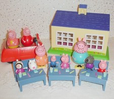 Peppa Pig Toy Bundle Figures x11  Car School House Desks Chairs Teacher