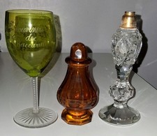 3 Unusual Antique Glassarticles - French Baccarat Sifter & Lamp Base