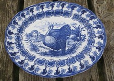 Antique Flow Blue Transferware Turkey Platter Florence Bistro Bishop Stonier
