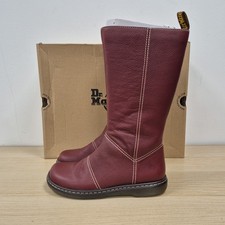 Dr Martens Kim Knee High Red Cherry Soft Leather Zip Tall Boots Size Uk 5 Eu 38