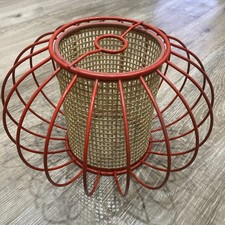 Vintage Rattan Mid Century Lampshade Boho Red Metal Light Shade Retro Designer